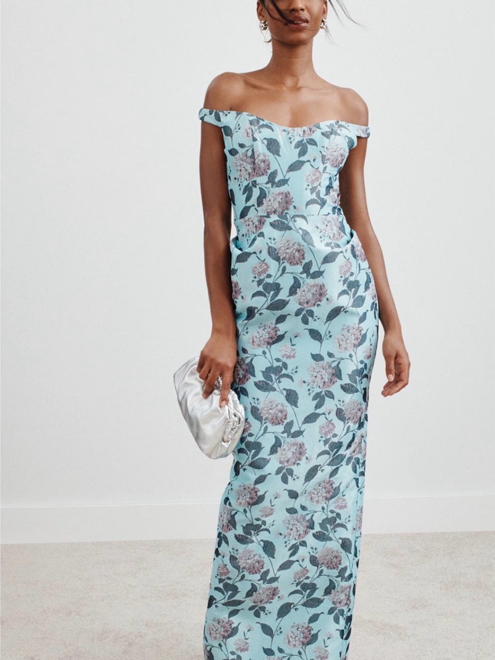 Katie May One-Shoulder Light Blue Floral Jacquard Gown - Picture 3 of 15